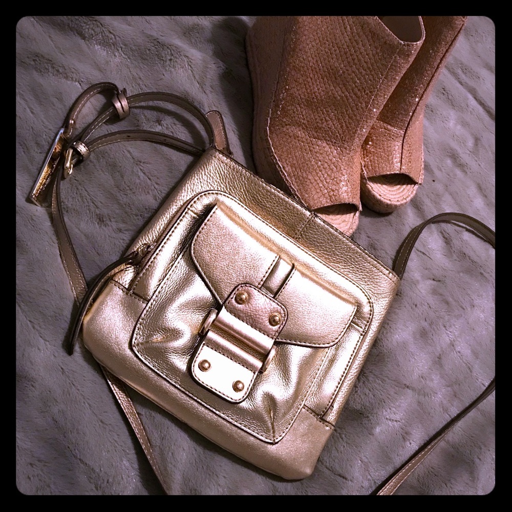 Franco Sarto Gold Metallic leather Crossbody bag